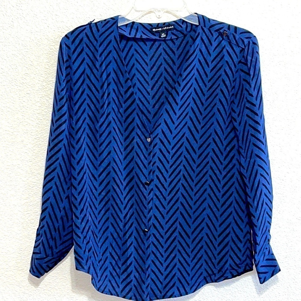 Madewell et Sezane 100% SILK Woman Blue Black Button Down Shirt Size XS
